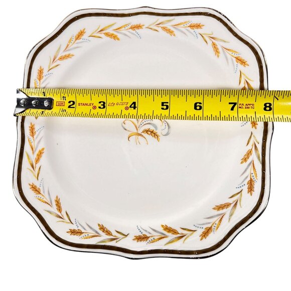 Vtg Homer Laughlin Eggshell Georgian Wheat Square Plates 8" Set Of 2 Gold Rim - Picture 5 of 10